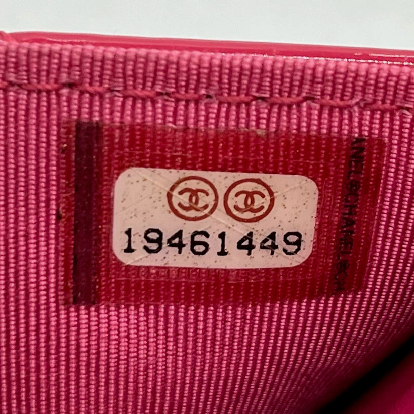 Wallet On Chain Chanel Rose en Cuir Verni