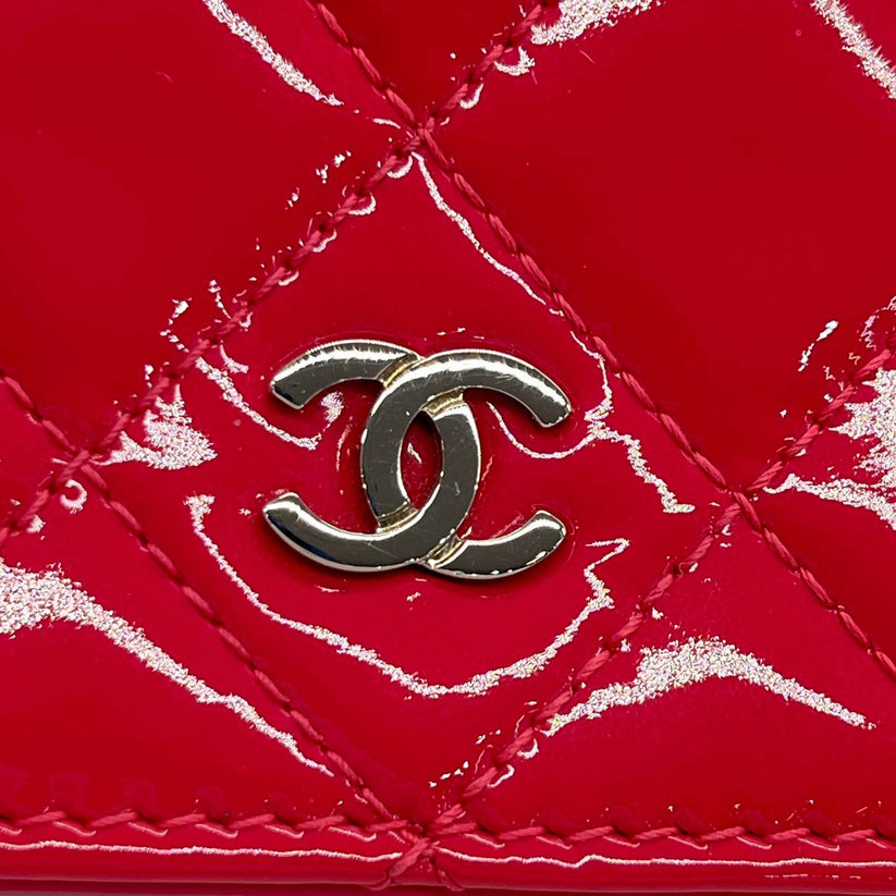 Wallet On Chain Chanel Rose en Cuir Verni