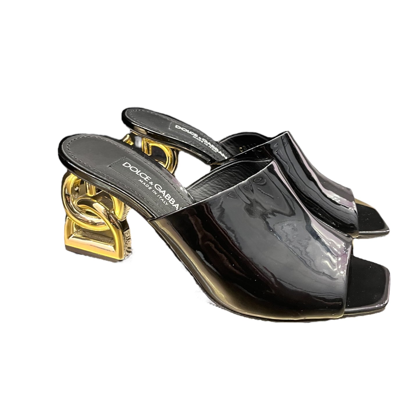 Mules en cuir verni noir Dolce & Gabbana