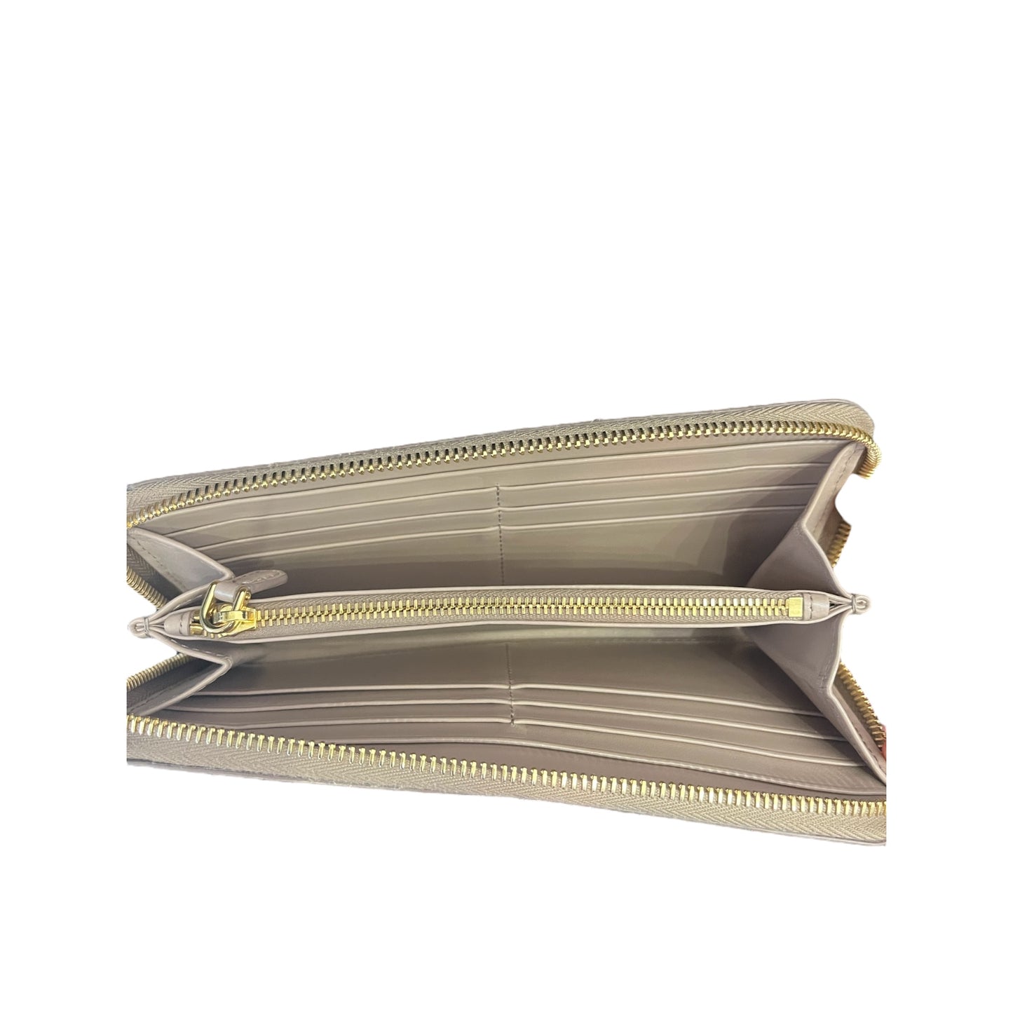 Grand portefeuille beige en cuir Saffiano Prada