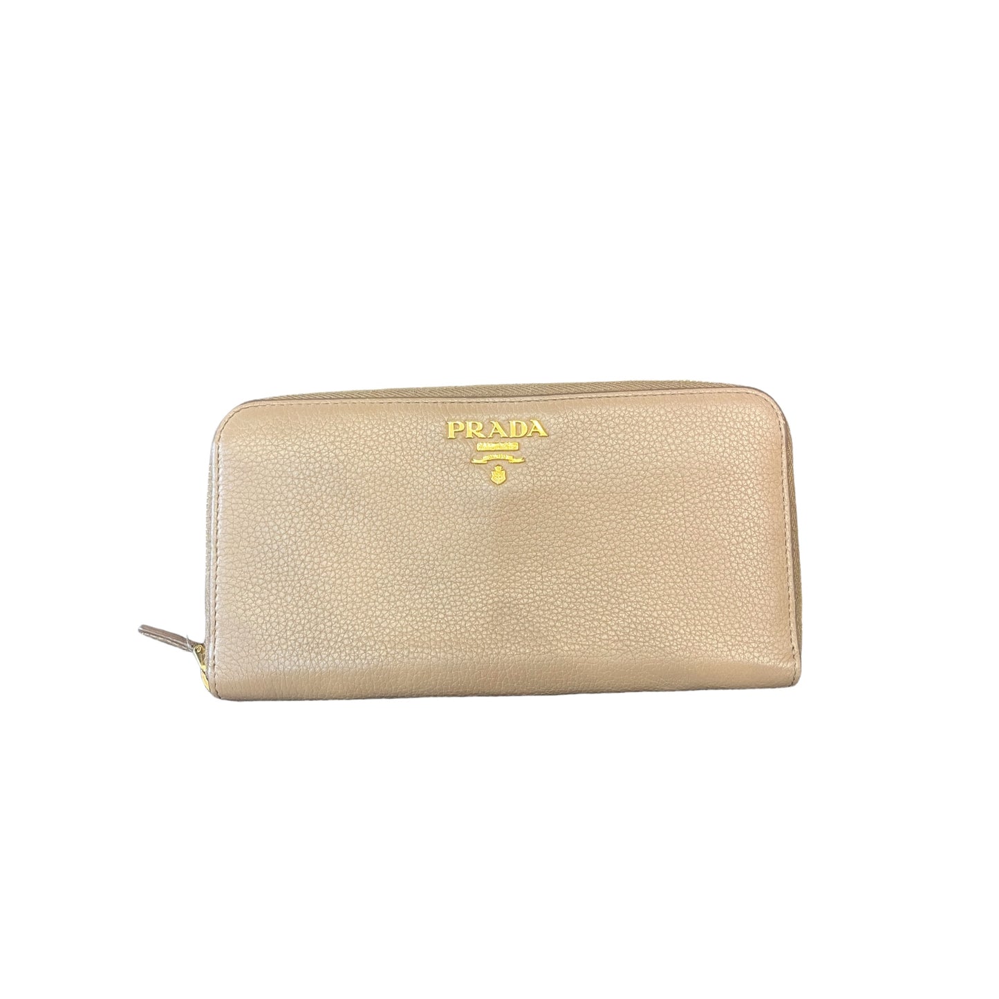 Grand portefeuille beige en cuir Saffiano Prada