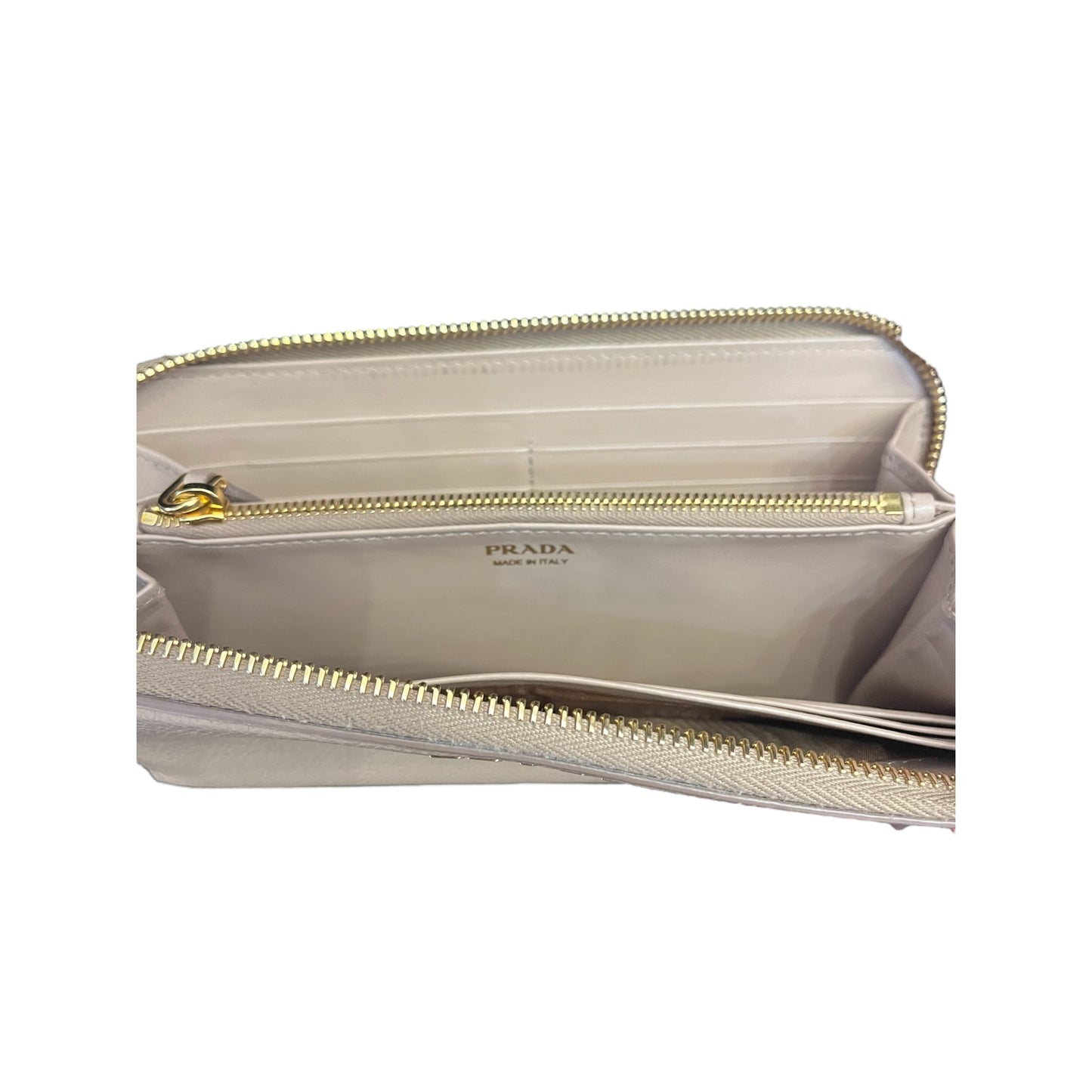 Grand portefeuille beige en cuir Saffiano Prada