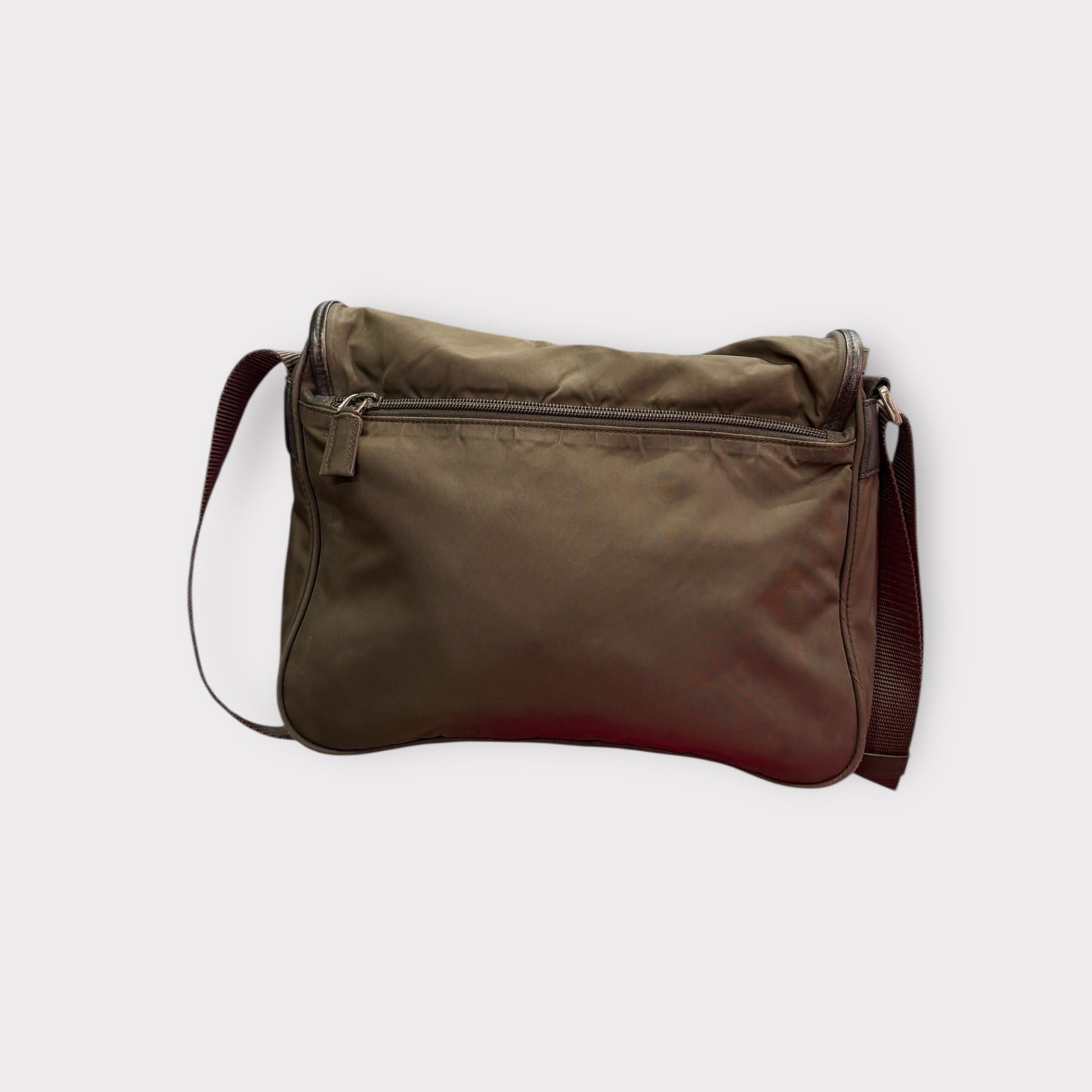 Prada – Sac bandoulière nylon kaki / marron