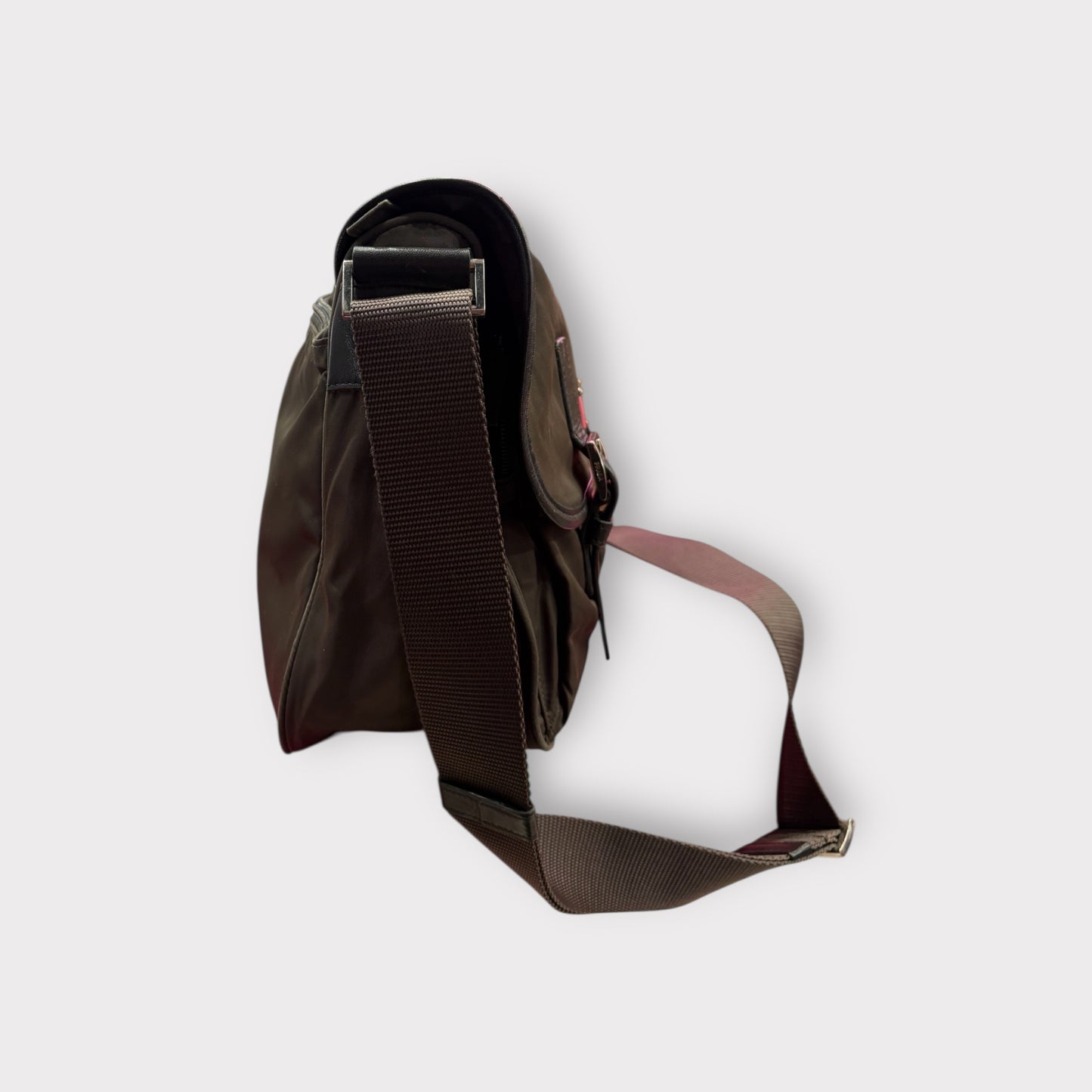 Prada – Sac bandoulière nylon kaki / marron