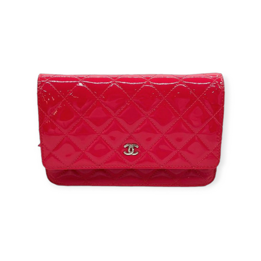 Wallet On Chain Chanel Rose en Cuir Verni